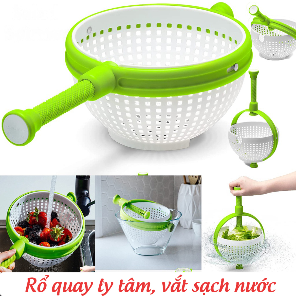 Rổ quay ly tâm, vắt sạch nước, làm ráo nước rau củ quả tiện dụng cho nhà bếp