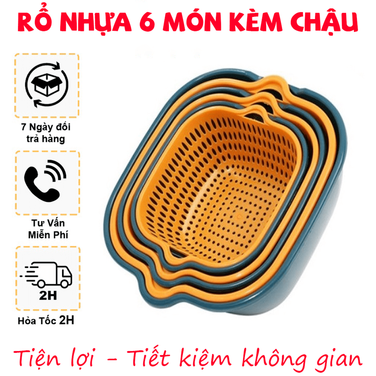 Bộ rổ 6 món kèm chậu rửa chất liệu nhựa cao cấp, đựng đồ đa năng